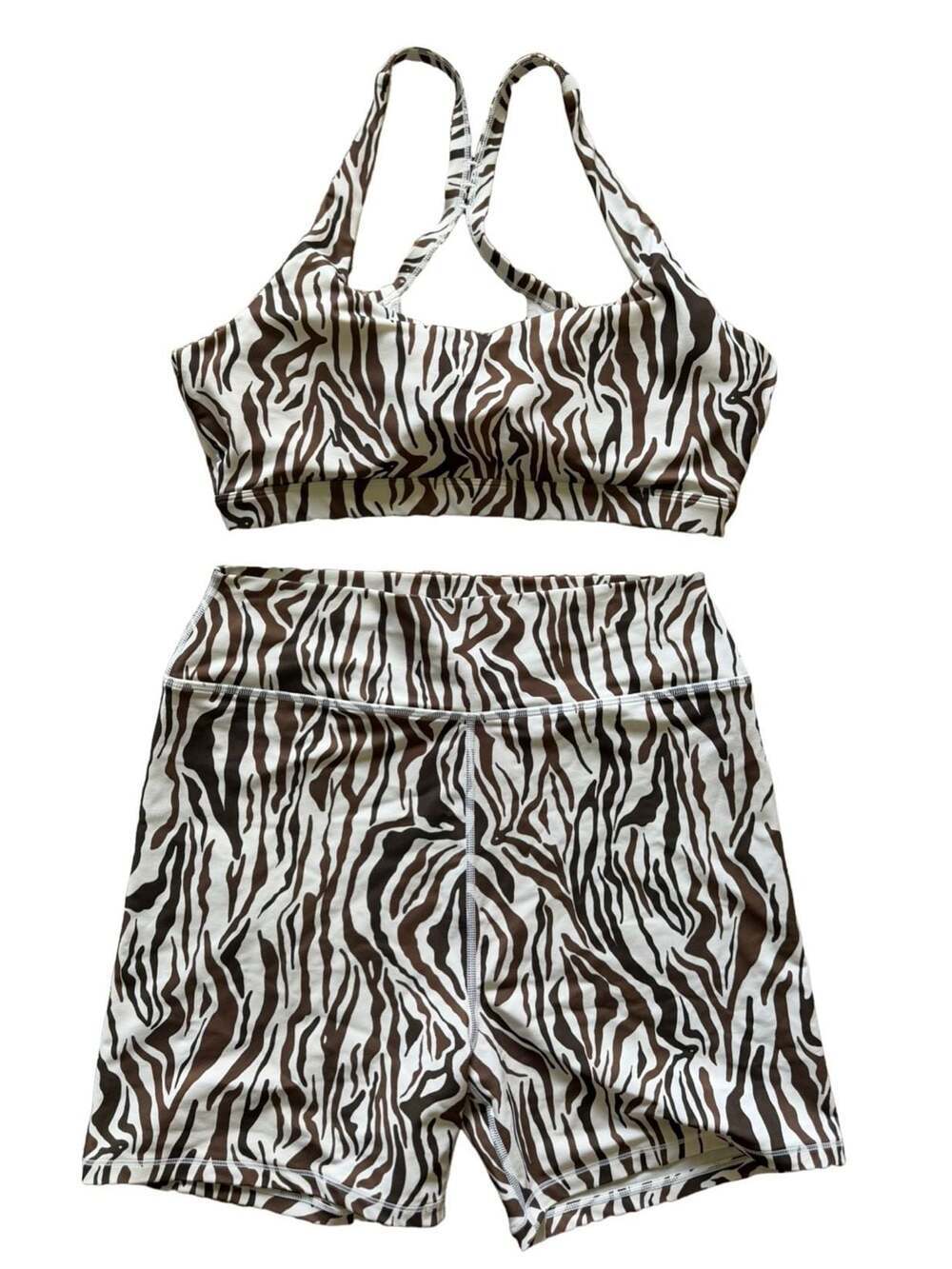 White Fox Active Zebra Print Sports Bra and Bike Shorts Matching Set XL
